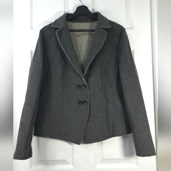 Vintage Cashmere Blend Reversible Blazer Jacket Charcoal And Silver Gray Size L - Picture 2 of 12